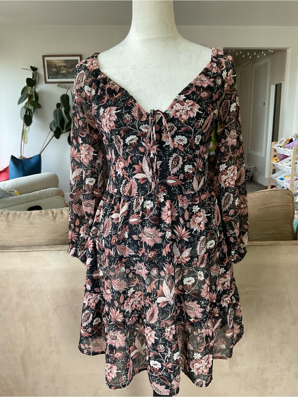🥀Madewell Amalia Tiered Mini Dress in Pampas Blooms Floral 00